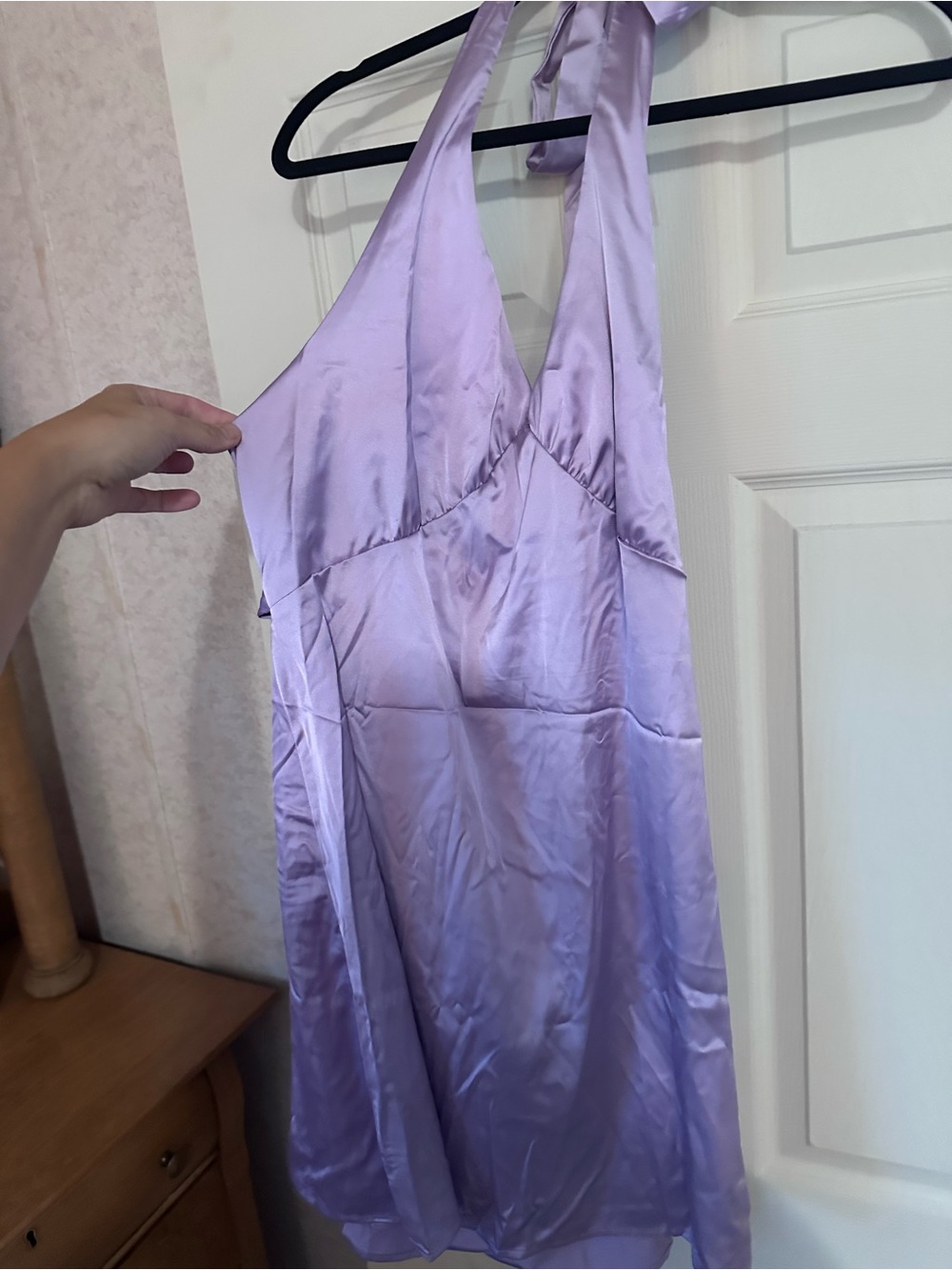 SHEIN Lavender Satin Halter Mini Dress